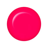 Glossy bright pink shade sample color swatch in a button shape of nail coating lay in white color background